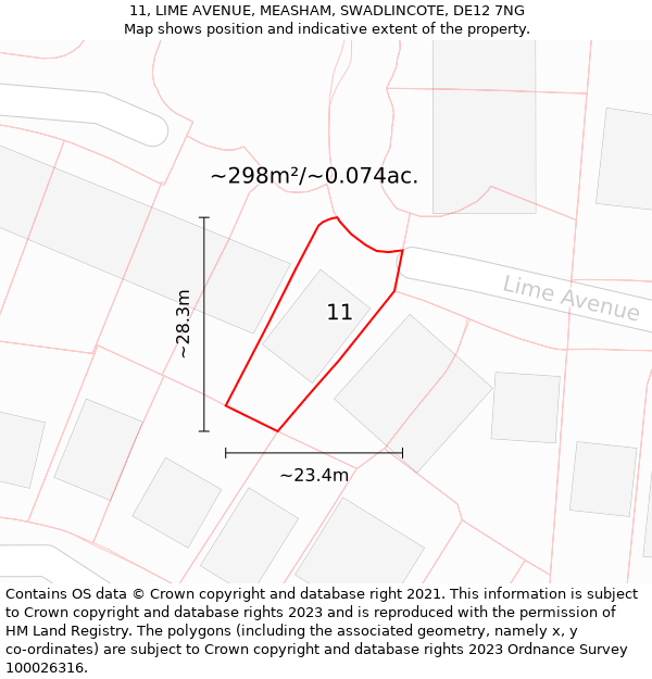 11, LIME AVENUE, MEASHAM, SWADLINCOTE, DE12 7NG: Plot and title map