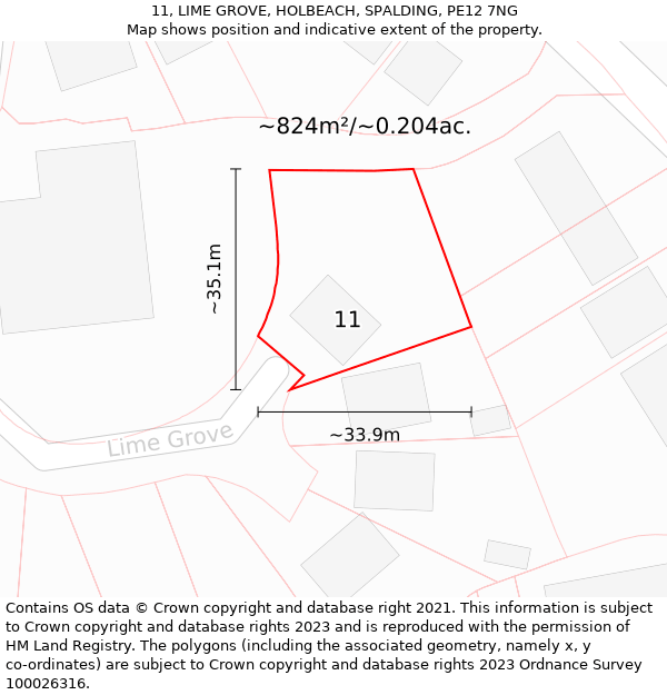 11, LIME GROVE, HOLBEACH, SPALDING, PE12 7NG: Plot and title map