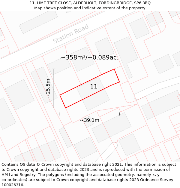 11, LIME TREE CLOSE, ALDERHOLT, FORDINGBRIDGE, SP6 3RQ: Plot and title map