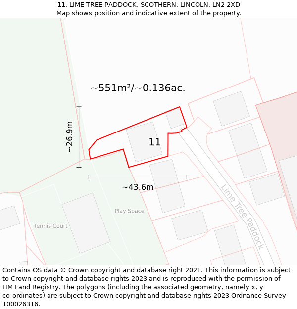 11, LIME TREE PADDOCK, SCOTHERN, LINCOLN, LN2 2XD: Plot and title map