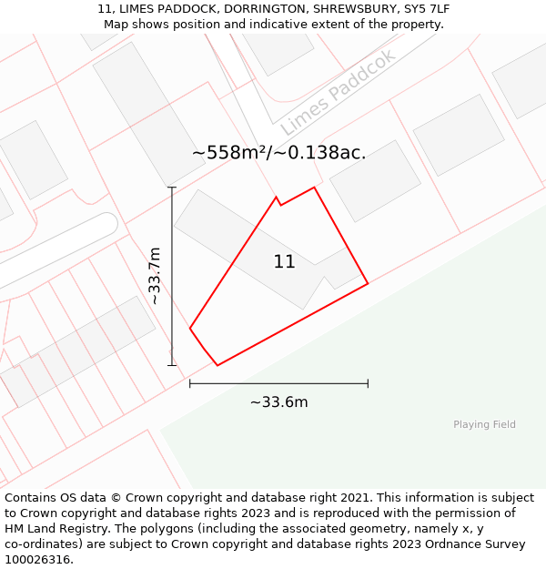 11, LIMES PADDOCK, DORRINGTON, SHREWSBURY, SY5 7LF: Plot and title map