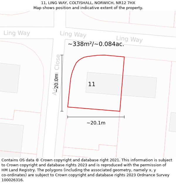 11, LING WAY, COLTISHALL, NORWICH, NR12 7HX: Plot and title map