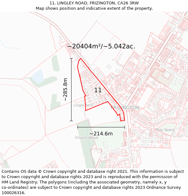 11, LINGLEY ROAD, FRIZINGTON, CA26 3RW: Plot and title map