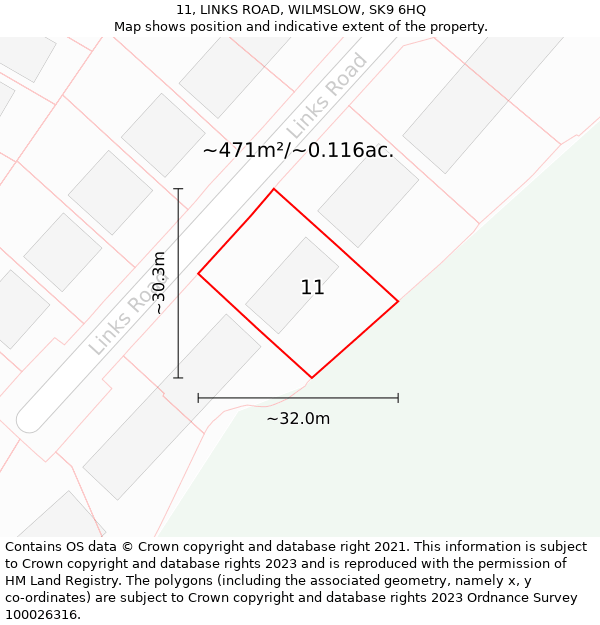 11, LINKS ROAD, WILMSLOW, SK9 6HQ: Plot and title map