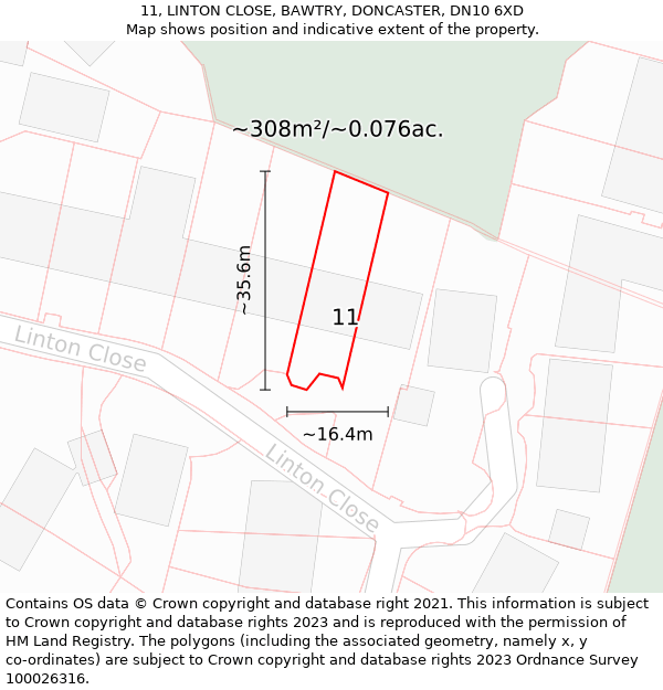 11, LINTON CLOSE, BAWTRY, DONCASTER, DN10 6XD: Plot and title map
