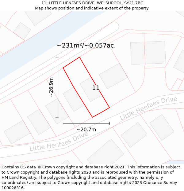 11, LITTLE HENFAES DRIVE, WELSHPOOL, SY21 7BG: Plot and title map