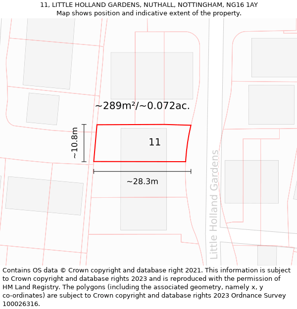 11, LITTLE HOLLAND GARDENS, NUTHALL, NOTTINGHAM, NG16 1AY: Plot and title map