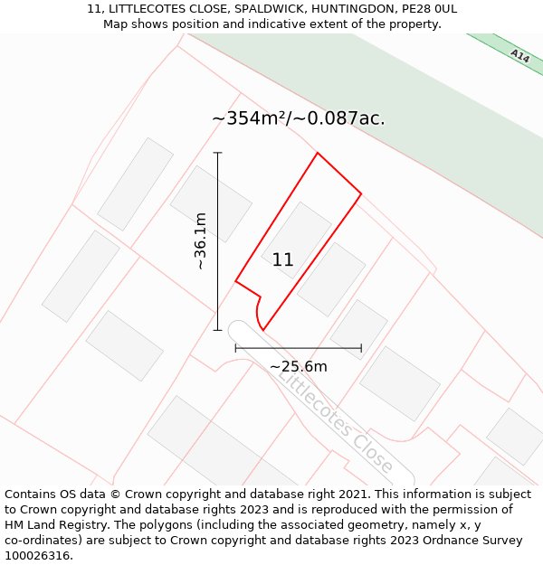 11, LITTLECOTES CLOSE, SPALDWICK, HUNTINGDON, PE28 0UL: Plot and title map