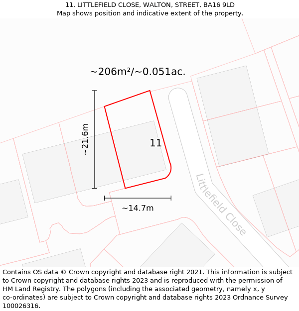 11, LITTLEFIELD CLOSE, WALTON, STREET, BA16 9LD: Plot and title map