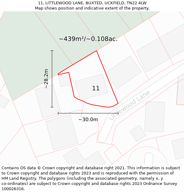 11, LITTLEWOOD LANE, BUXTED, UCKFIELD, TN22 4LW: Plot and title map