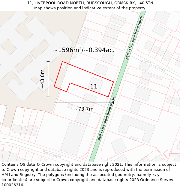 11, LIVERPOOL ROAD NORTH, BURSCOUGH, ORMSKIRK, L40 5TN: Plot and title map