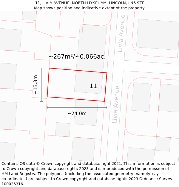 11, LIVIA AVENUE, NORTH HYKEHAM, LINCOLN, LN6 9ZF: Plot and title map