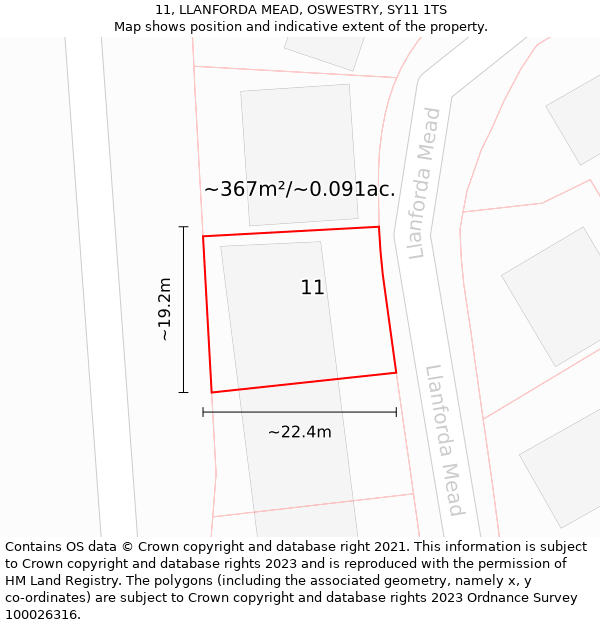 11, LLANFORDA MEAD, OSWESTRY, SY11 1TS: Plot and title map