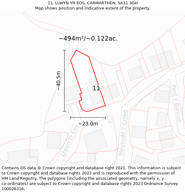 11, LLWYN YR EOS, CARMARTHEN, SA31 3GH: Plot and title map