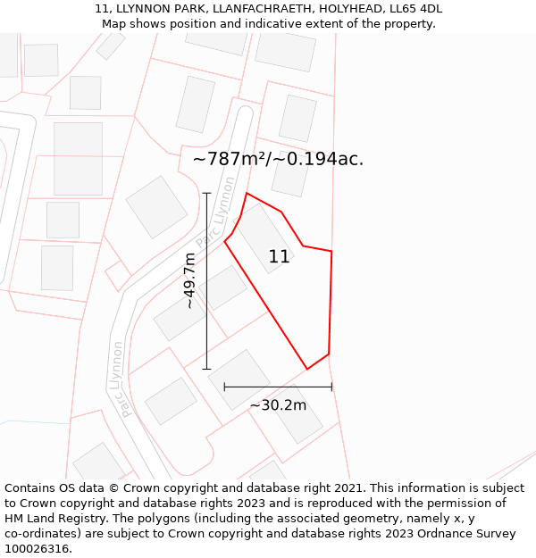 11, LLYNNON PARK, LLANFACHRAETH, HOLYHEAD, LL65 4DL: Plot and title map