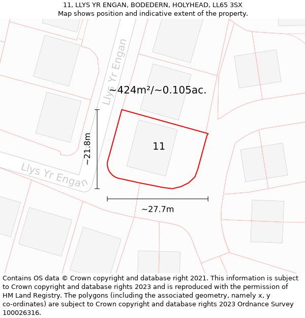 11, LLYS YR ENGAN, BODEDERN, HOLYHEAD, LL65 3SX: Plot and title map