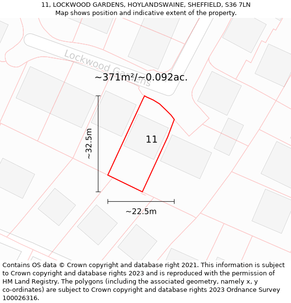 11, LOCKWOOD GARDENS, HOYLANDSWAINE, SHEFFIELD, S36 7LN: Plot and title map