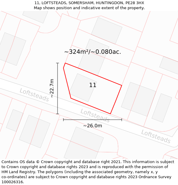 11, LOFTSTEADS, SOMERSHAM, HUNTINGDON, PE28 3HX: Plot and title map