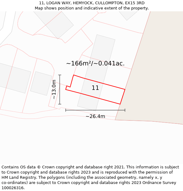 11, LOGAN WAY, HEMYOCK, CULLOMPTON, EX15 3RD: Plot and title map