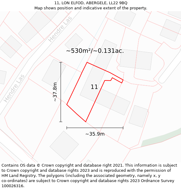 11, LON ELFOD, ABERGELE, LL22 9BQ: Plot and title map