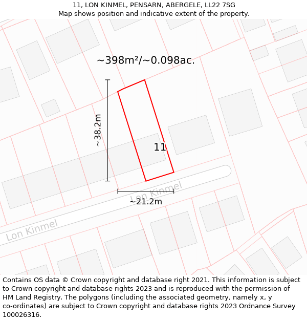 11, LON KINMEL, PENSARN, ABERGELE, LL22 7SG: Plot and title map