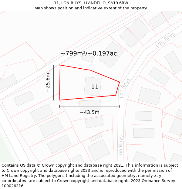 11, LON RHYS, LLANDEILO, SA19 6RW: Plot and title map