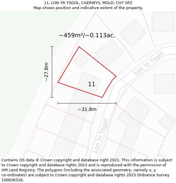 11, LON YR YSGOL, CAERWYS, MOLD, CH7 5PZ: Plot and title map