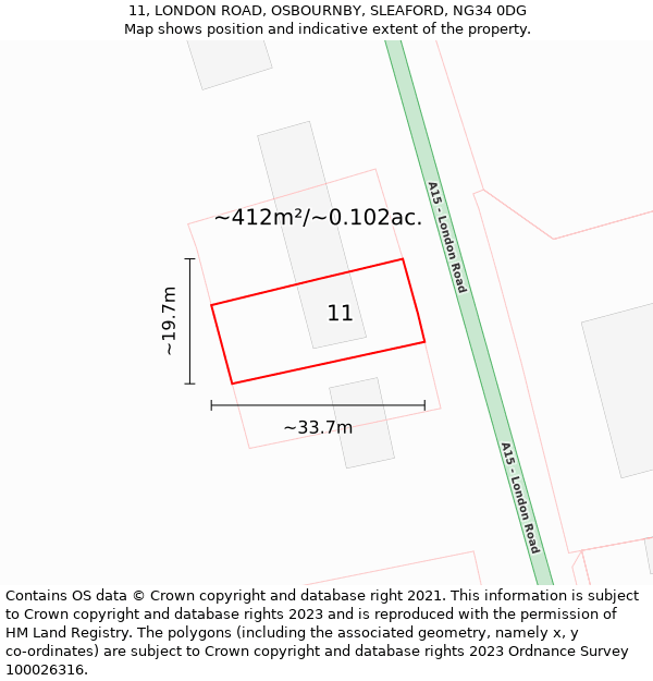 11, LONDON ROAD, OSBOURNBY, SLEAFORD, NG34 0DG: Plot and title map