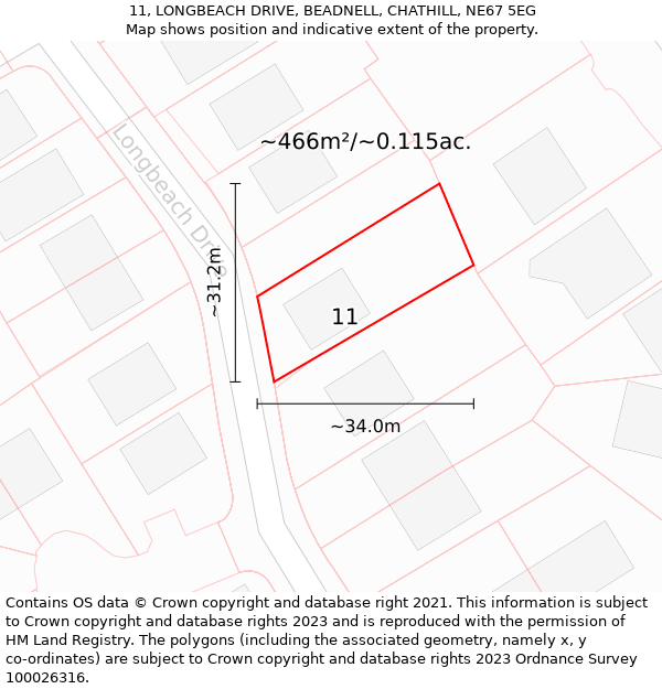 11, LONGBEACH DRIVE, BEADNELL, CHATHILL, NE67 5EG: Plot and title map