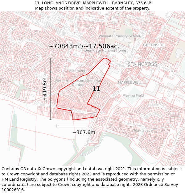 11, LONGLANDS DRIVE, MAPPLEWELL, BARNSLEY, S75 6LP: Plot and title map