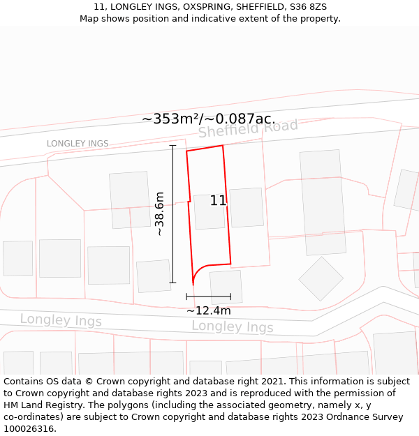 11, LONGLEY INGS, OXSPRING, SHEFFIELD, S36 8ZS: Plot and title map