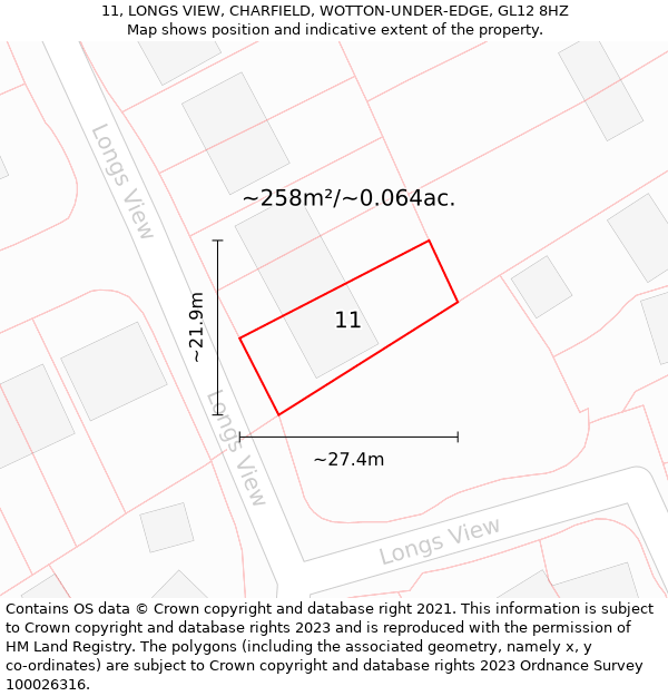 11, LONGS VIEW, CHARFIELD, WOTTON-UNDER-EDGE, GL12 8HZ: Plot and title map