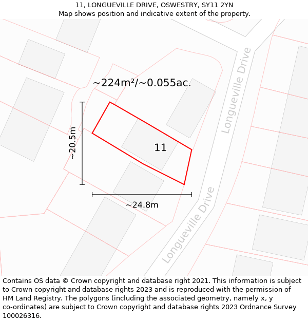 11, LONGUEVILLE DRIVE, OSWESTRY, SY11 2YN: Plot and title map