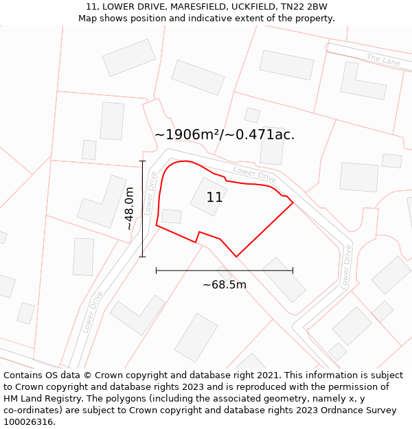 11, LOWER DRIVE, MARESFIELD, UCKFIELD, TN22 2BW: Plot and title map