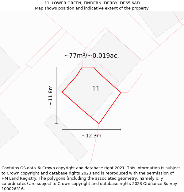 11, LOWER GREEN, FINDERN, DERBY, DE65 6AD: Plot and title map