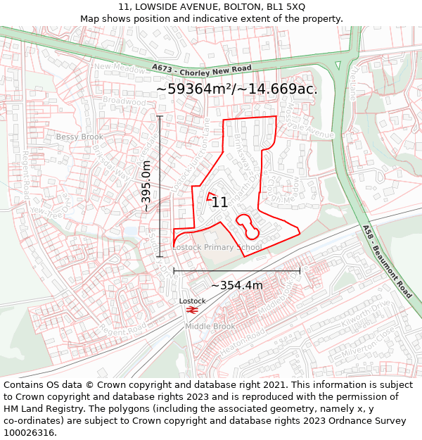 11, LOWSIDE AVENUE, BOLTON, BL1 5XQ: Plot and title map