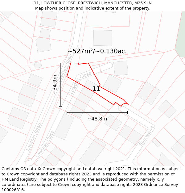 11, LOWTHER CLOSE, PRESTWICH, MANCHESTER, M25 9LN: Plot and title map