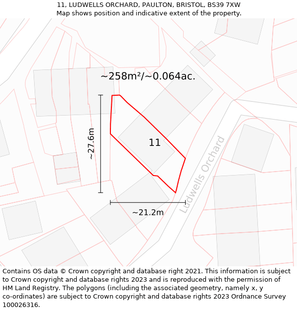 11, LUDWELLS ORCHARD, PAULTON, BRISTOL, BS39 7XW: Plot and title map