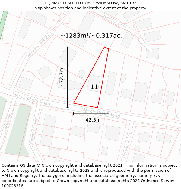 11, MACCLESFIELD ROAD, WILMSLOW, SK9 1BZ: Plot and title map