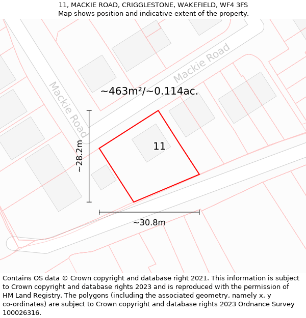 11, MACKIE ROAD, CRIGGLESTONE, WAKEFIELD, WF4 3FS: Plot and title map