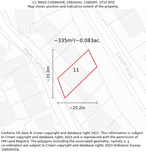 11, MAES CADWGAN, CREIGIAU, CARDIFF, CF15 9TQ: Plot and title map