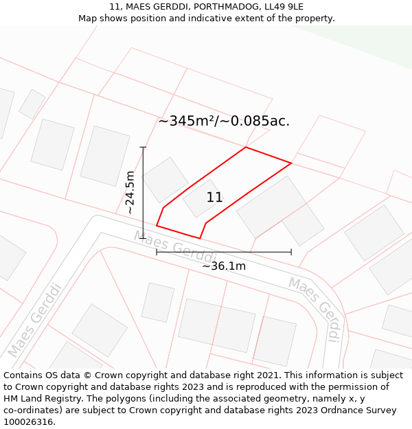 11, MAES GERDDI, PORTHMADOG, LL49 9LE: Plot and title map