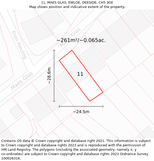 11, MAES GLAS, EWLOE, DEESIDE, CH5 3GE: Plot and title map