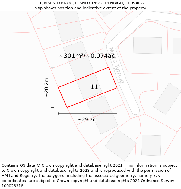 11, MAES TYRNOG, LLANDYRNOG, DENBIGH, LL16 4EW: Plot and title map