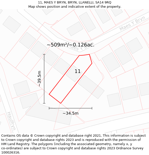 11, MAES Y BRYN, BRYN, LLANELLI, SA14 9RQ: Plot and title map