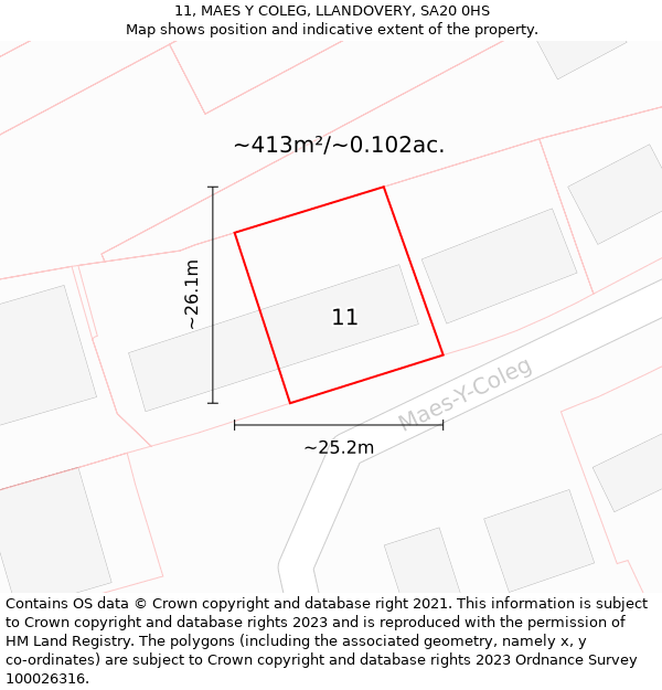 11, MAES Y COLEG, LLANDOVERY, SA20 0HS: Plot and title map