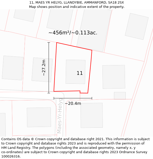 11, MAES YR HELYG, LLANDYBIE, AMMANFORD, SA18 2SX: Plot and title map