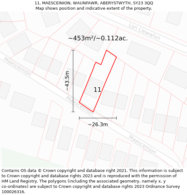 11, MAESCEINION, WAUNFAWR, ABERYSTWYTH, SY23 3QQ: Plot and title map