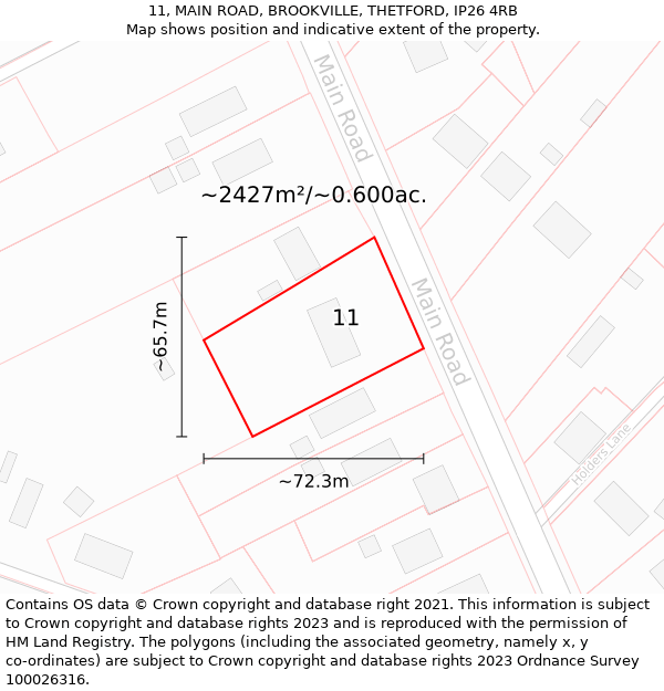 11, MAIN ROAD, BROOKVILLE, THETFORD, IP26 4RB: Plot and title map