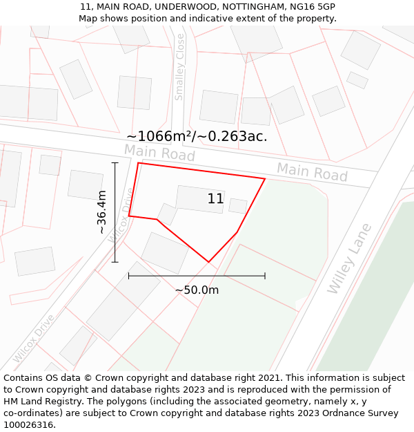 11, MAIN ROAD, UNDERWOOD, NOTTINGHAM, NG16 5GP: Plot and title map